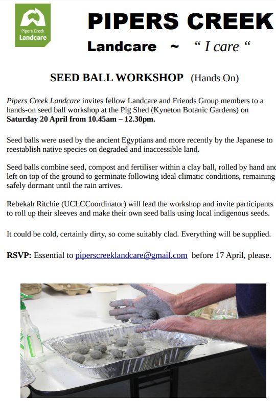 piper creek landcare seed ball workshop